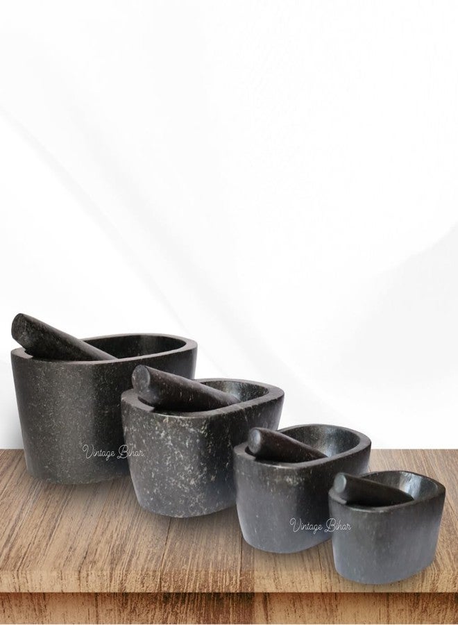 VintageBihar Granite Stone Capsule Shape Mortar and Pestle - Khalbatta for Kitchen, Traditional Grinder for Spices, Chutneys, and Garlic (Length = 8 Inch) - Image 5
